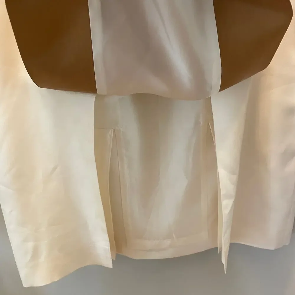 AKRIS 100% Silk Color Block Skirt | Brown, Cream US 10, F 42, D 40, Vents $1590